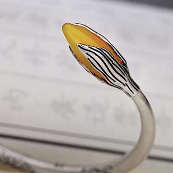 JADE FLOWER BANGLE BRACELET STERLING SILVER STAMPED .925 - Picture 8 of 9